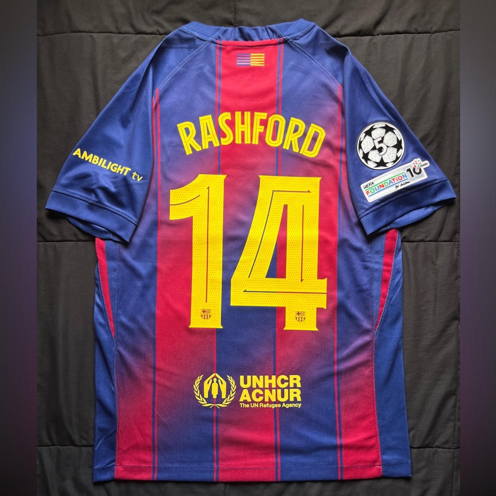 Rashford #14 Barcelona Home Soccer Jersey UCL 2025 Blue Marcus